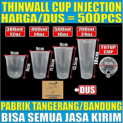 Cup Injection 12oz 380ml 14oz 400ml 16oz 500ml 24oz 700ml n Tutup Dus