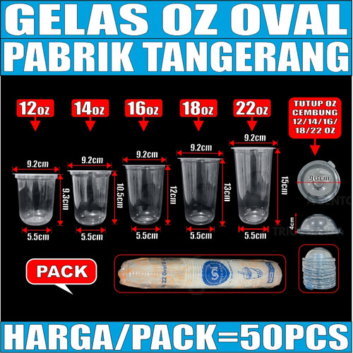 Gelas Oz Plastik Oval 12oz 14oz 16oz 18oz 22oz Per Pack Cup Pop ice