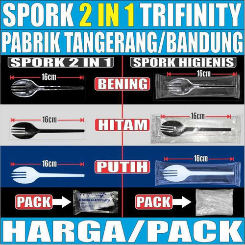 Sendok Garpu Spork Steril Plastik 2 in 1 Per Pack Panjang Kuat Murah