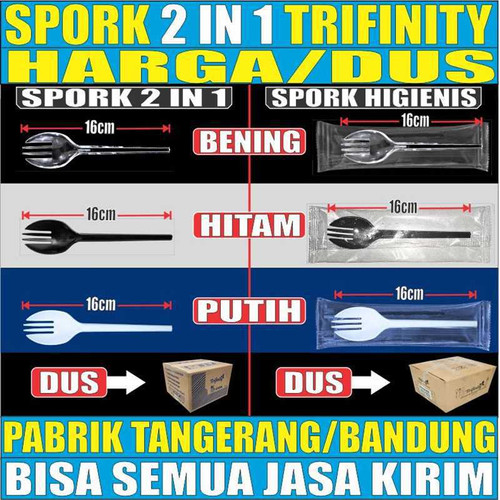 Sendok Garpu Spork Plastik 2 in 1 Steril Panjang Murah Dus Semua Exp