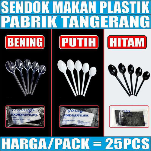 Sendok Makan Plastik Panjang Kuat Tebal Pack Bening / Hitam / Putih