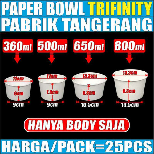 Paper Bowl 360ml 500ml 650ml 800ml Per Pack Hanya Body Mangkok Kertas