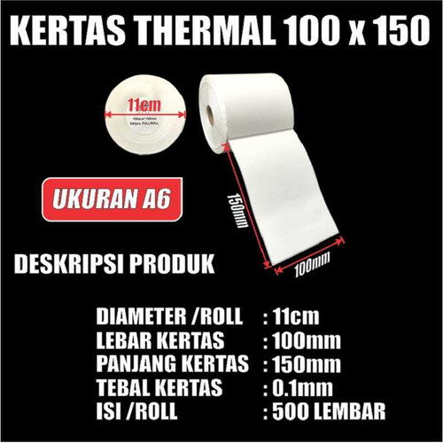 Kertas Thermal A6 100x150 Roll Printer Barcode Dus Semua Js Kirim