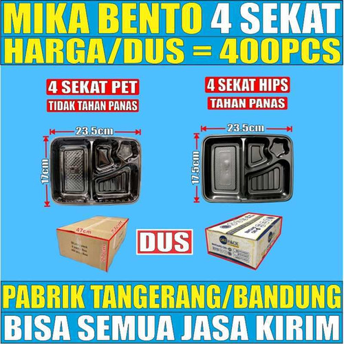 Mika Bento PET 4 Sekat Tray Lunch Box Makanan Dus Semua Jasa Kirim