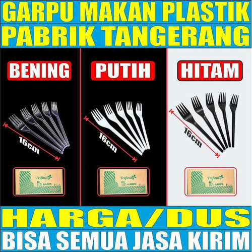 Garpu Makan Plastik Panjang Kuat Bening atau Hitam atau Putih Dus js Krm