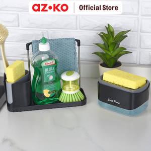 [EZO.0802957] AZKO Stora Tempat Alat Cuci Piring Dengan Dispenser Sabun Kitchen Sink Organizer Wadah Simpan Perlengkapan Cuci Piring Tempat Sponge Lap Botol Sabun Organizer Westafel