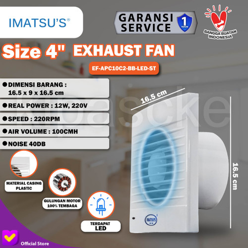 [EZM.0101690] Imatsu Exhaust Fan EF-APC10C2-BB With LED 4 Inch Toilet Dapur Eksos
