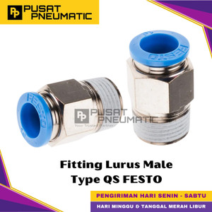 [EZM.9500784] QS-1/4-8 One Touch Fitting Lurus Male Slip Lock Socket Push In Connector Nipple Nepel Selang 8mm Drat 1/4 Inch FESTO