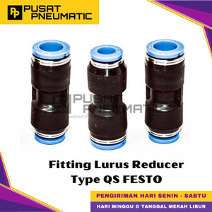 [EZM.9500795] QS-8-6 One Touch Fitting Reducer Lurus Slip Lock Socket Push In Connector Nipple Nepel Selang 8mm x 6mm FESTO