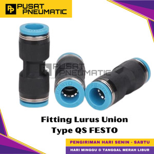[EZM.9500800] QS-10 One Touch Fitting Union Lurus Slip Lock Socket Push In Connector Nipple Nepel Selang 10mm x 10mm FESTO