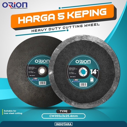 (5 Pcs) Mata Gerinda Potong 14" Cutting Wheel Orion - CW355x3x25.4mm