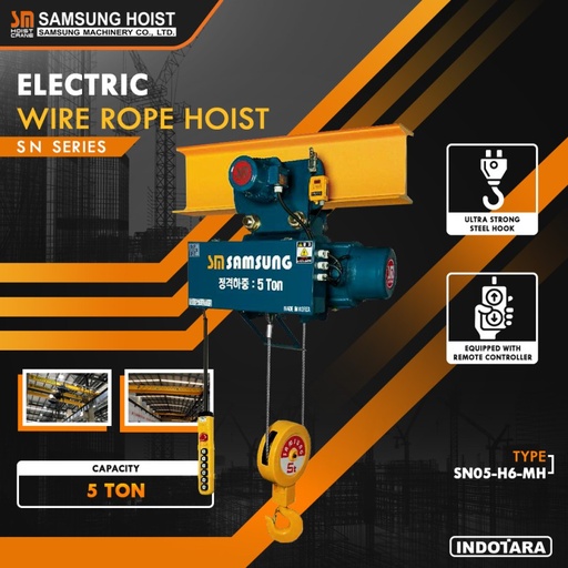 Electric Wire Rope Hoist 5 Ton Samsung Hoist SN05-H6-MH