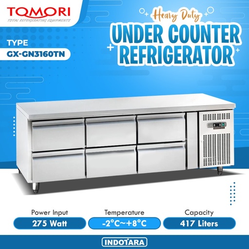 Kulkas Meja / TOMORI UNDER COUNTER GX GN3160TN