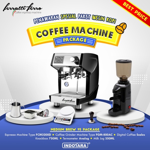 Paket Mesin Kopi Espresso Mesin Kopi Ferratti Ferro - Medium Brew 95