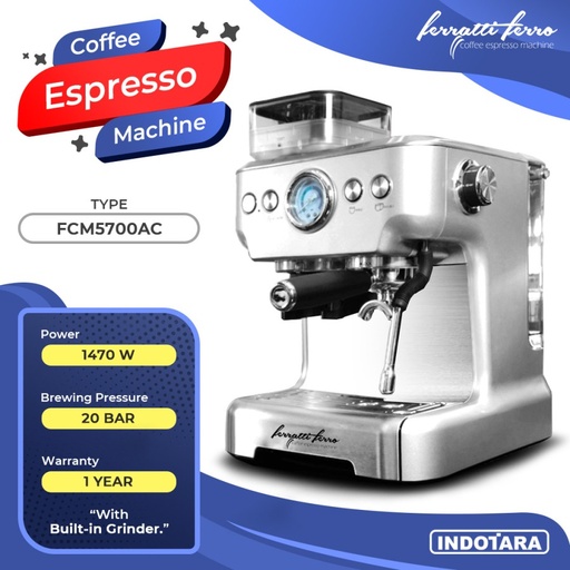 Mesin Kopi Espresso dengan Grinder Kopi Ferratti Ferro FCM-5700AC