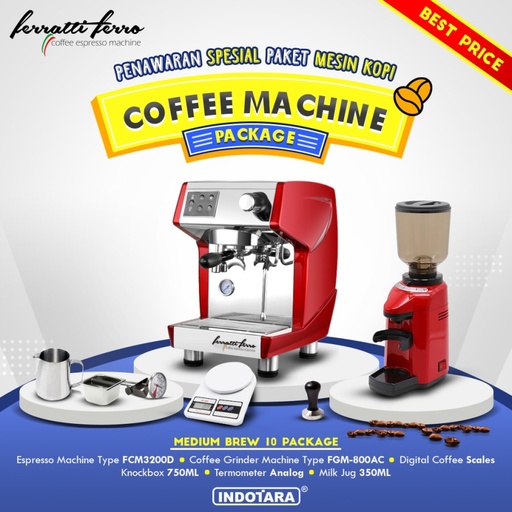 Paket Mesin Kopi Espresso / Mesin Kopi Ferratti Ferro - Medium Brew 10