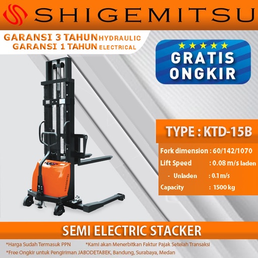 Shigemitsu Semi-Electric Stacker KTD15B-III-1070-3000