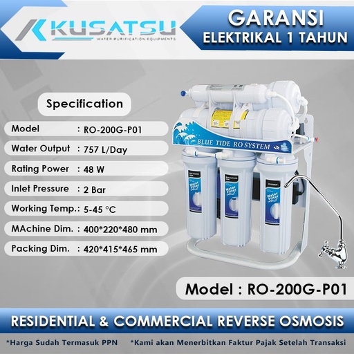 Kusatsu Reverse Osmosis RO-200G-P01 757L 2Bar