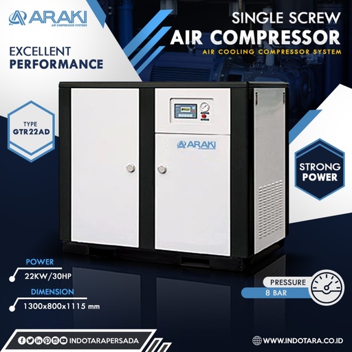 Kompresor Angin Araki GTR 22A 30HP 13BAR DOUBLE SCREW AIR COMPRESSOR