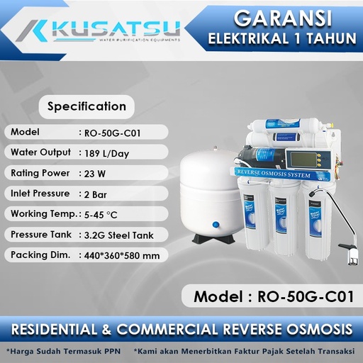 Kusatsu Reverse Osmosis RO-50G-C01 Auto Flush 189L