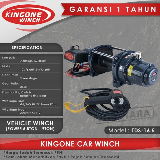 Kingone Car Industrial Vehicle Winch TDS 16.5