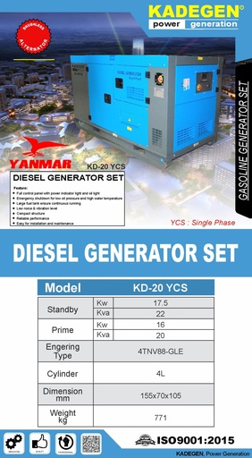 KADEGEN GENSET DIESEL COPY YANMAR FULL POWER 220-380 V