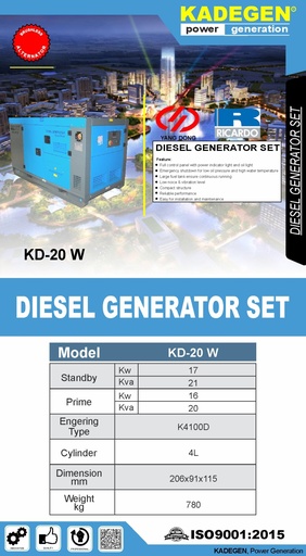 KADEGEN DIESEL GENERATOR GENSET KD-20 W 220 KVA 380 V