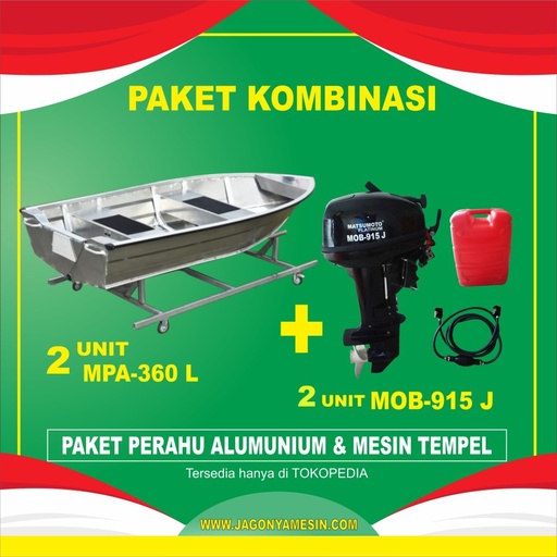 PAKET KOMBINASI 2 PERAHU ALUMUNIUM BOAT + 2 MESIN TEMPEL PERAHU 15 HP