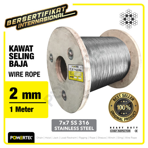 Wire Rope / Kawat Seling Baja 7x7 SS 316 2mm POWERTEC - 1 Meter