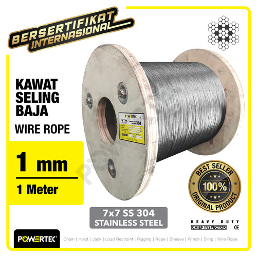 Wire Rope / Kawat Seling Baja 7x7 SS 304 1mm POWERTEC - 1 Meter