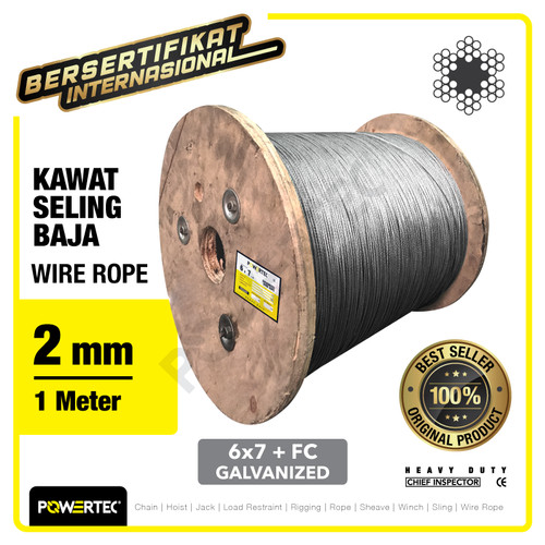 Wire Rope / Kawat Seling Baja 6x7 FC 2mm Galv POWERTEC - 1 Meter