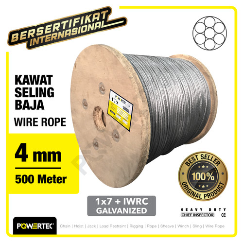 Wire Rope / Kawat Seling Baja 1x7 4mm Galv POWERTEC - 500m