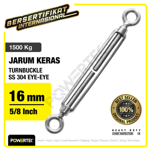 Turnbuckle / Jarum Keras SS 304 Eye & Eye M16 Span Skrup POWERTEC