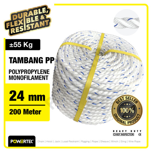 Tali Tambang PP 24mm x 200m Polypropylene PP Mono Rope POWERTEC