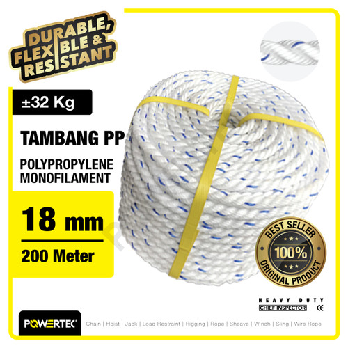 Tali Tambang PP 18mm x 200m Polypropylene PP Mono Rope POWERTEC