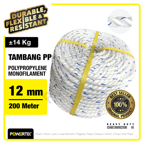 Tali Tambang PP 12mm x 200m Polypropylene PP Mono Rope POWERTEC