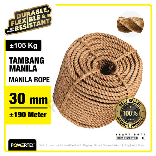 Tali Tambang Manila Rope 30 mm x 190 m x 105 kg POWERTEC Tampar Dadung