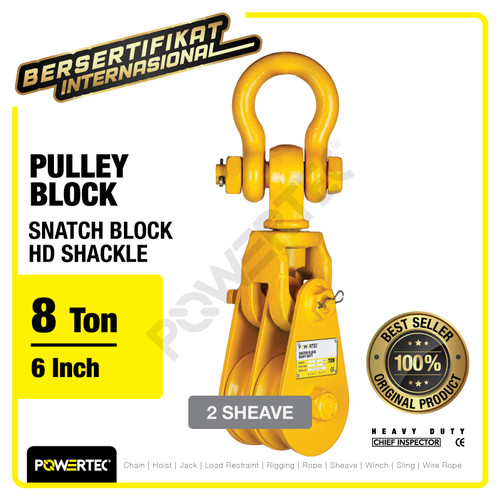 Snatch Block / Pulley Block Shackle 8 Ton - 6" HD 2 Sheave POWERTEC