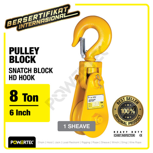 Snatch Block / Pulley Block Hook 8 Ton - 6" HD 1 Sheave POWERTEC