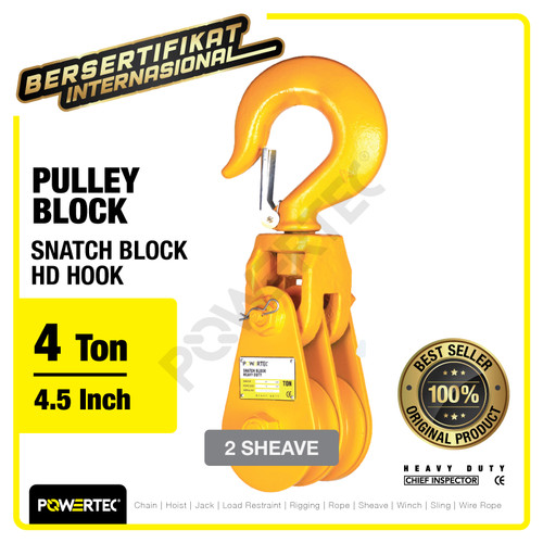 Snatch Block / Pulley Block Hook 4 Ton - 4.5" HD 2 Sheave POWERTEC