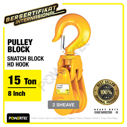 Snatch Block / Pulley Block Hook 15 Ton - 8" HD 2 Sheave POWERTEC