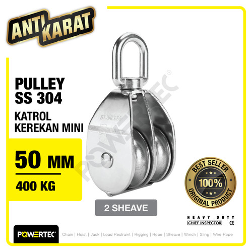 Small Pulley SS 304 Katrol Kerekan 50mm - 2 Sheave Stainless POWERTEC