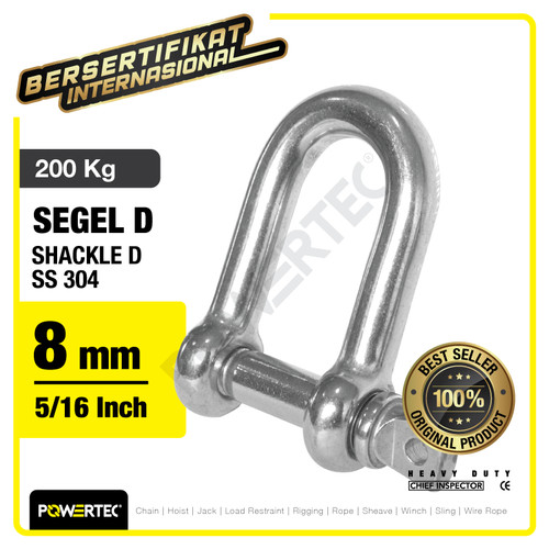 Shackle D Stainless Steel 304 8mm - 5/16" Segel Dee SS POWERTEC