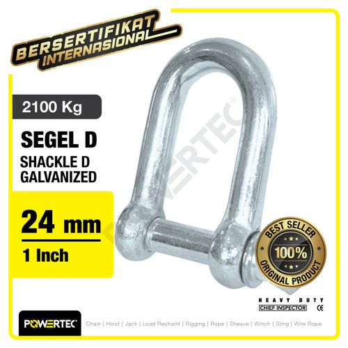 Shackle D Galvanized 24mm - 1" Segel Dee Galvanis POWERTEC