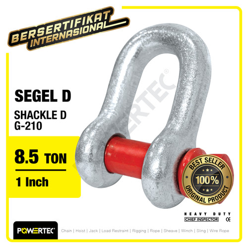 Shackle D G210 8.5 Ton - 1" Segel Dee Screw Pin POWERTEC