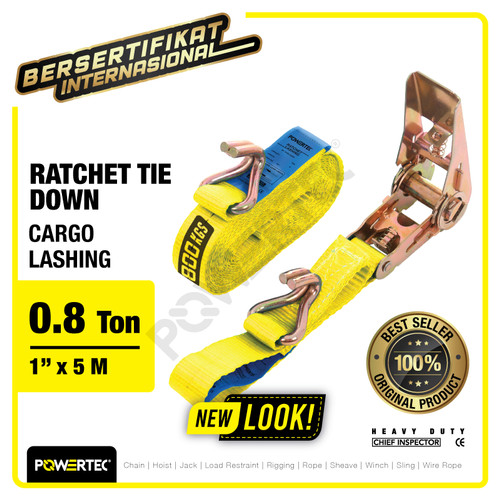 Ratchet Tie Down Cargo Lashing Belt 1" x 5M Pengikat Barang POWERTEC