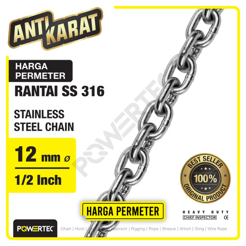 Rantai SS 316 12mm Stainless Steel Chain POWERTEC - Meteran