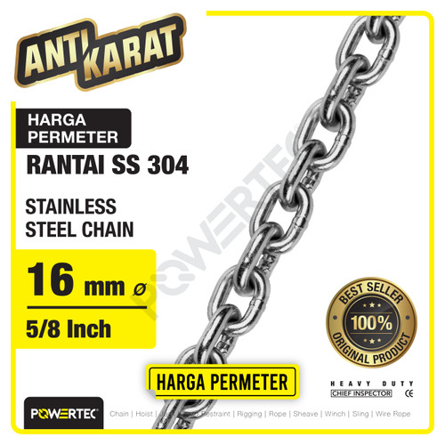 Rantai SS 304 16mm Stainless Steel Chain POWERTEC - Meteran