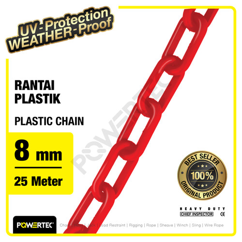 Rantai Plastik PVC 8mm x 25m Plastic Chain POWERTEC - Merah