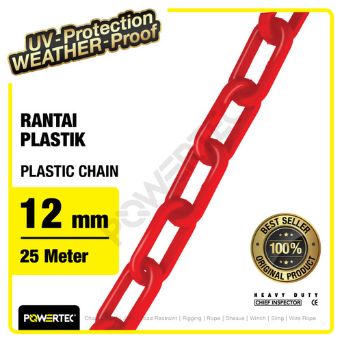 Rantai Plastik PVC 12mm x 25m Plastic Chain POWERTEC - Merah